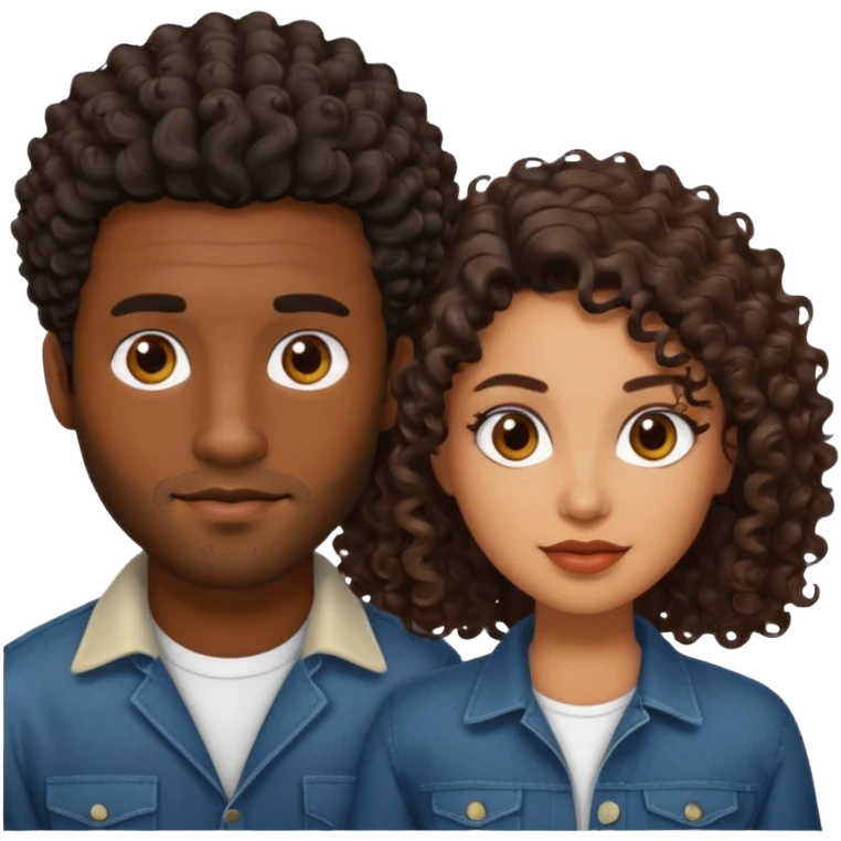 Dark brown skin man with a light beard and a curly   fade haircut with dark brown eyes with a light brown Latina woman with dark wavy hair  emoji