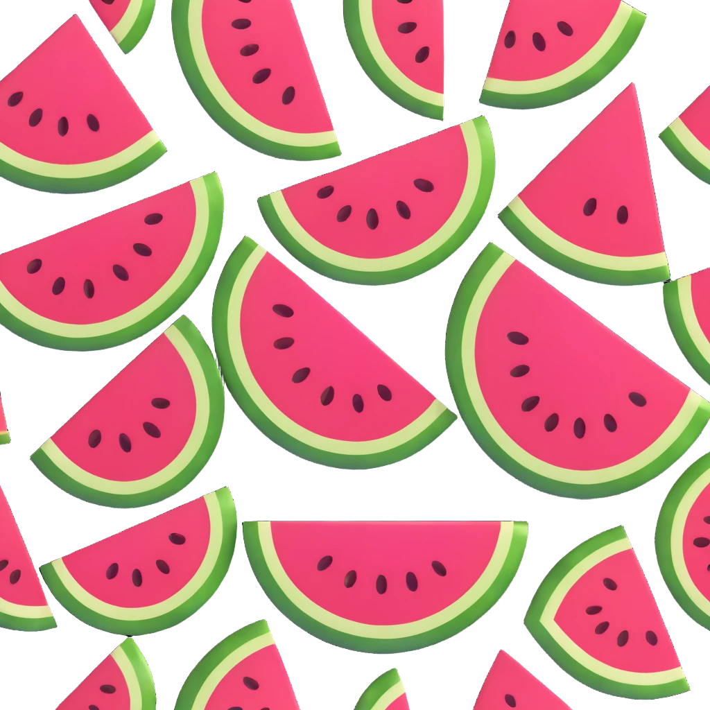 fresh green watermelon slice, highly realistic and detailed, resembling a real fruit emoji, suitable as a sprite for a fruit ninja game emoji