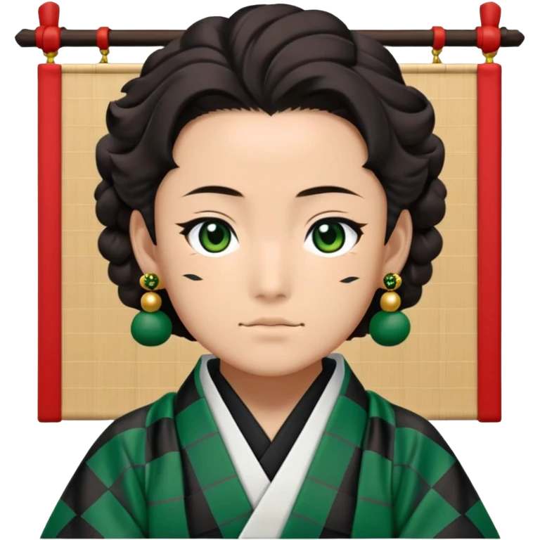 Tanjiro Kamado from Demon Slayer with black and green checkered haori and hanafuda earrings emoji