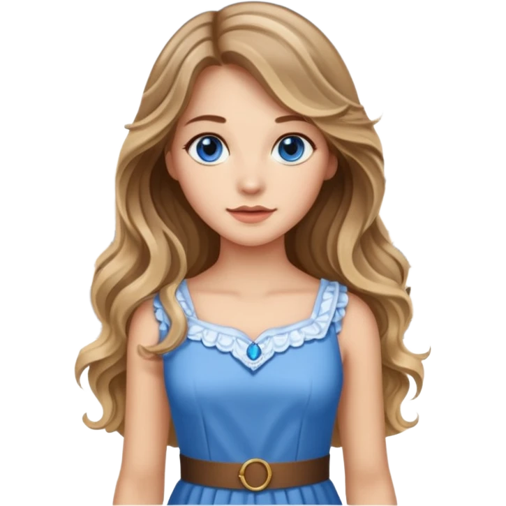 pretty female with long wavy brown hair with blonde highlights and blue eyes standing in front of a historical landmark in Germany  emoji