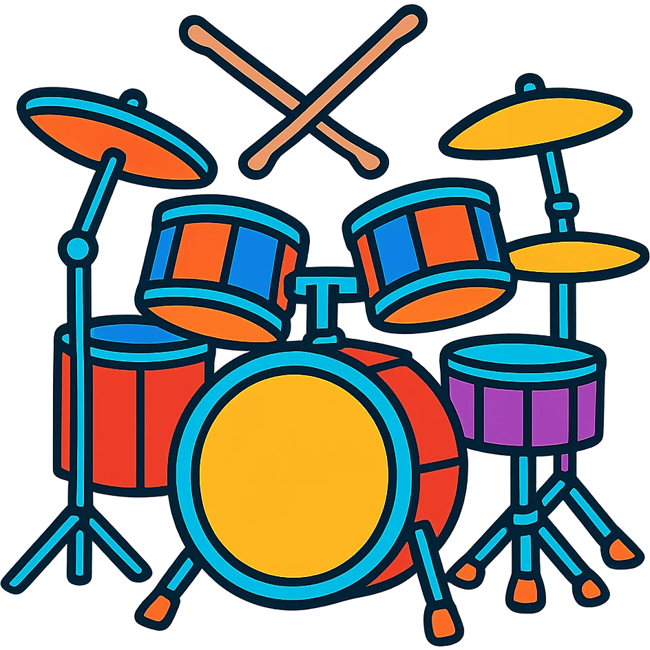 cartoon drum kit with drumsticks, vibrant colors emoji