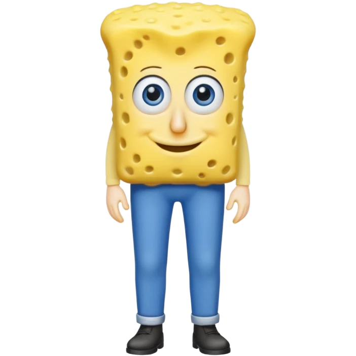 Make a kitchen yellow sponge have pants and blue eyes a yellow skinny nose emoji