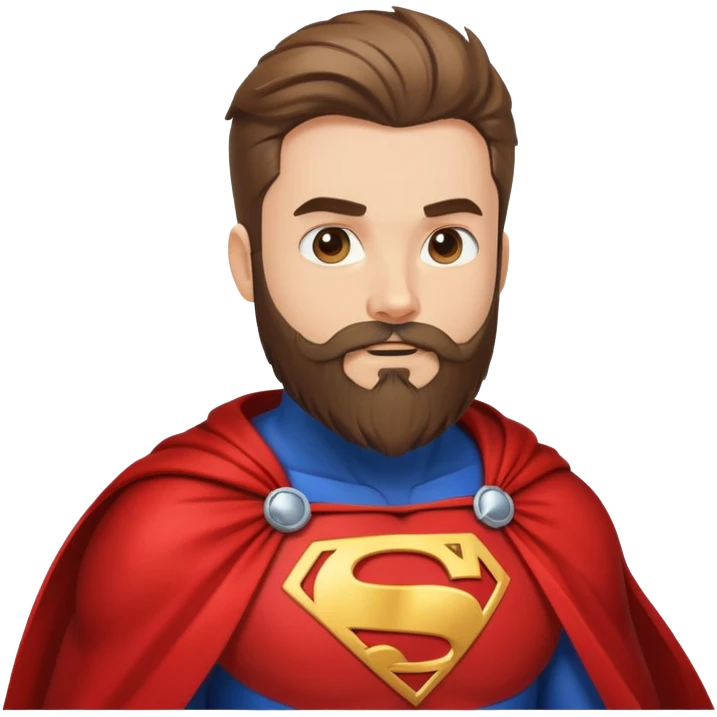 superhero with beard-themed costume, cape that looks like flowing beard hair, beard emblem on chest emoji