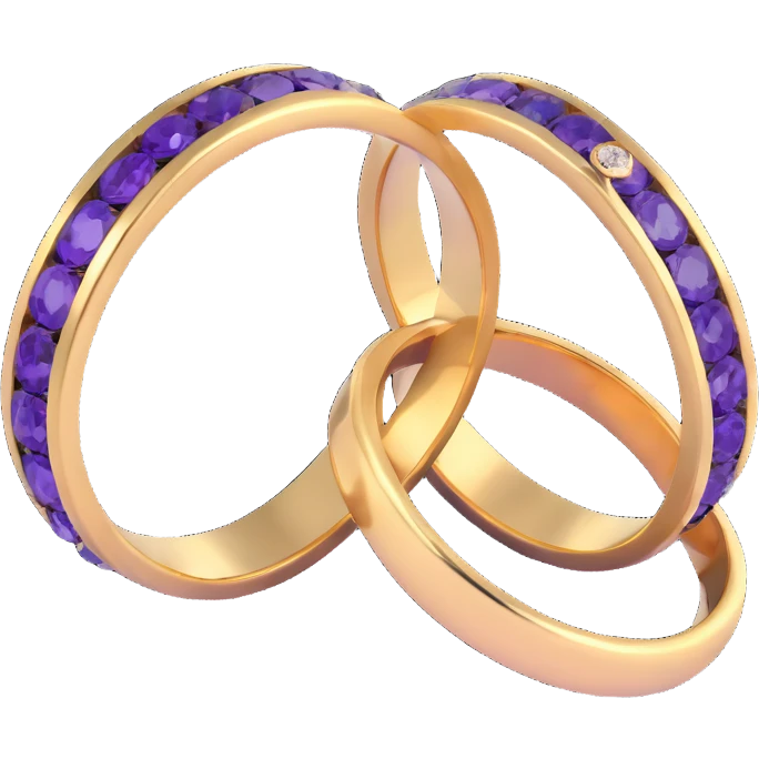 a pair of elegant gold wedding rings with purple and black accents, symbolizing luxury weddings and milestone events emoji