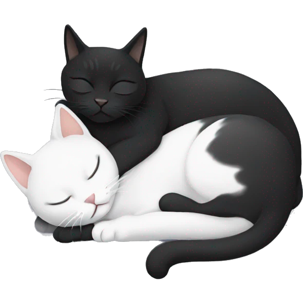 Black grey and white cat sleeping with a black cat emoji