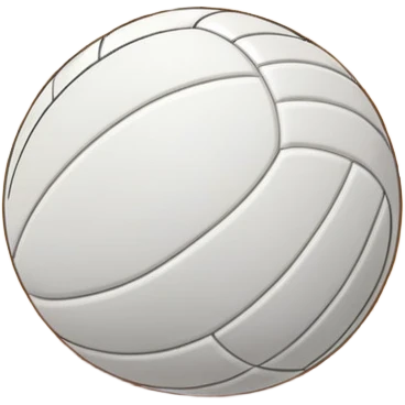 The scene captures a sunny beach atmosphere with clear blue sea and sky, palm trees swaying, and people in swimsuits enjoying the vibrant surroundings. A volleyball resting on the orange sand ground of a beach, with a volleyball net in the background.  emoji