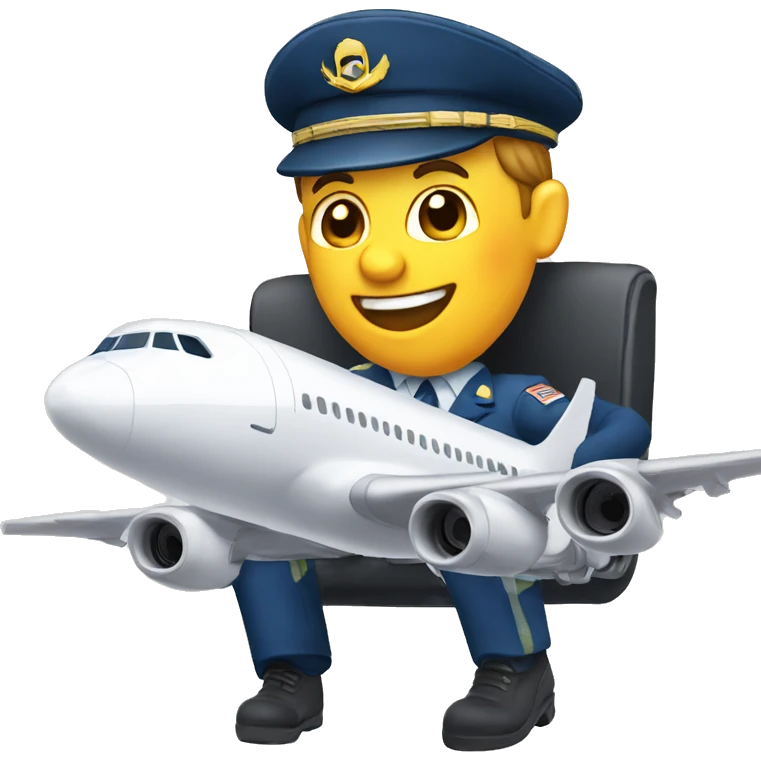 happy comercial airplane capitain using computer emoji