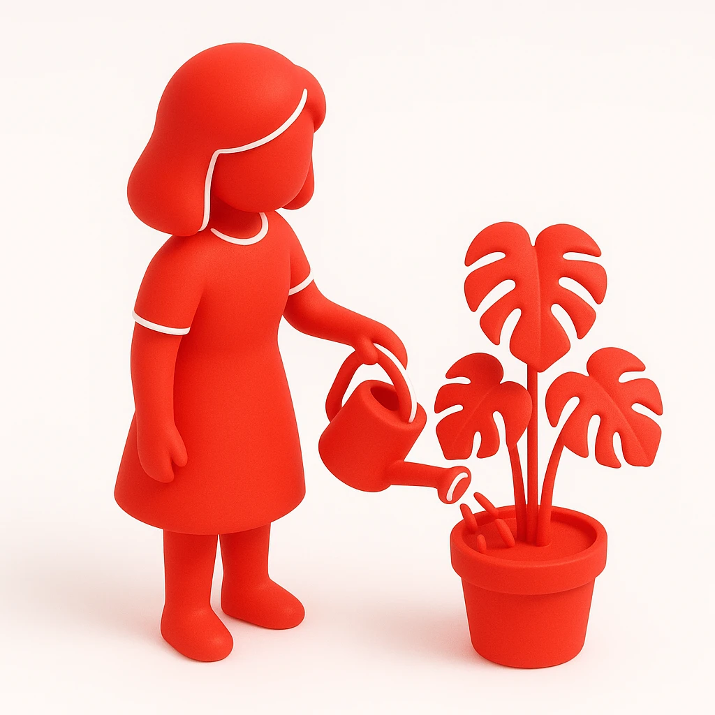 woman watering her monstera plant emoji