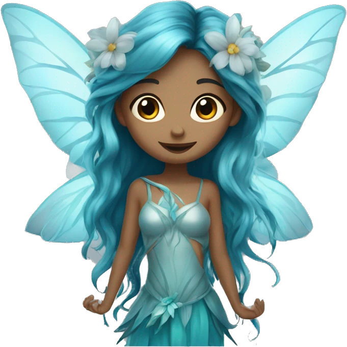 Beautiful, flower, fairy, blue, turqoise, silver, long hair, big wings emoji