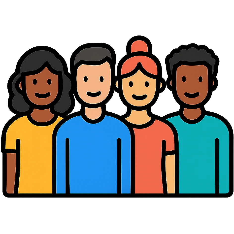 A group of diverse people standing together, simple icon style emoji