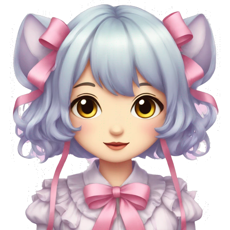 Gorgeous Kawaii Cute Beautiful Elegant Pretty Pastel Anime Catlady with ribbons emoji