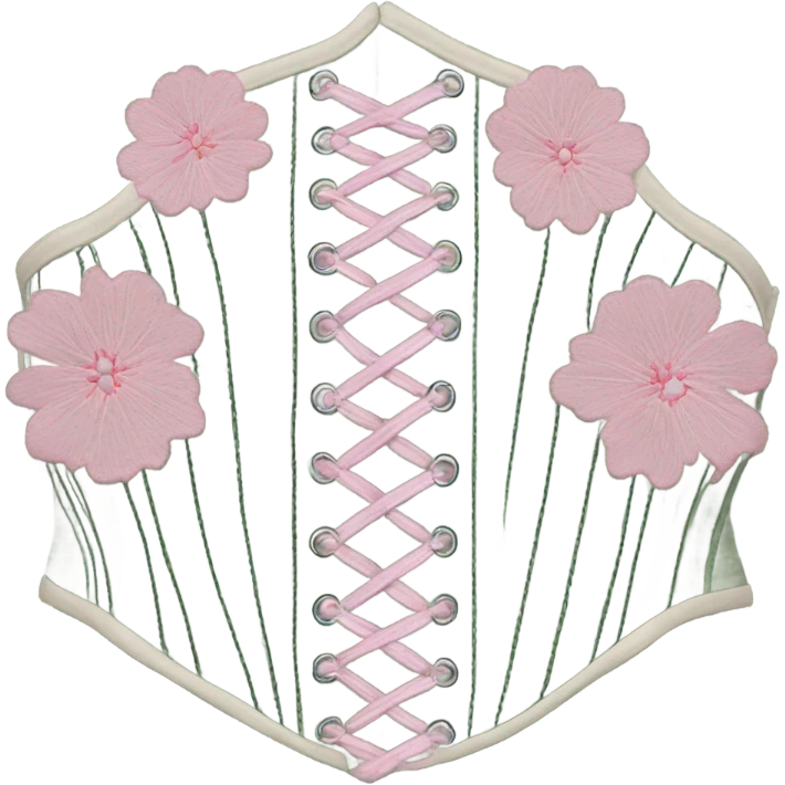 Sage green corset with pink flower embroidery, isolated emoji