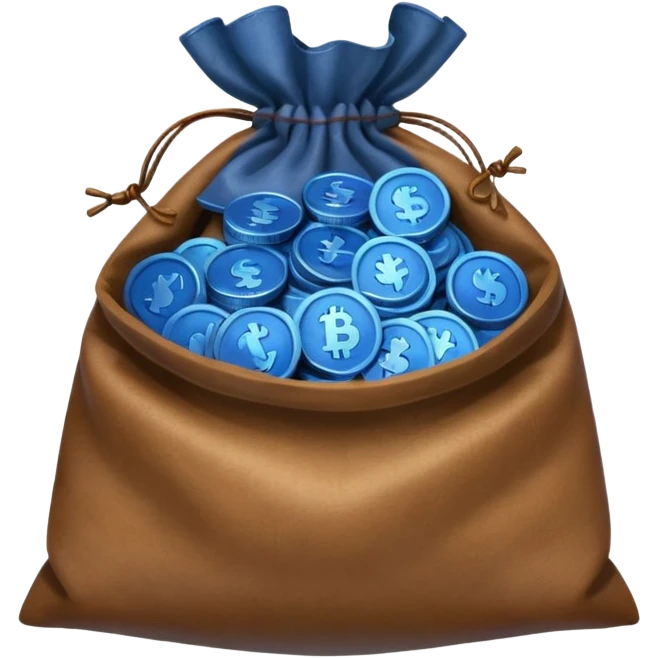 blue coins inside an opened brown money bag  emoji