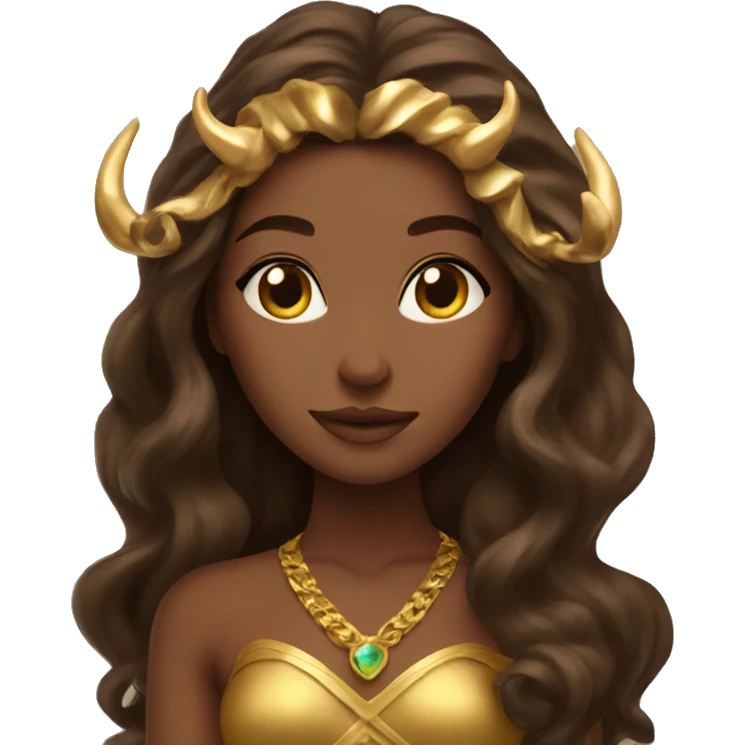 Brunette goddess with Long brown hair and gold horns  emoji