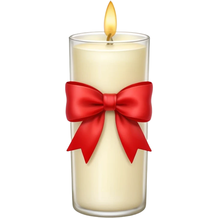 Soft vanilla long glass candle, with little red bow emoji