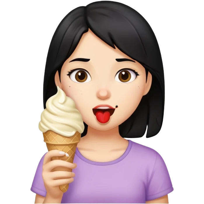 A girl with black hair eating ice cream  emoji