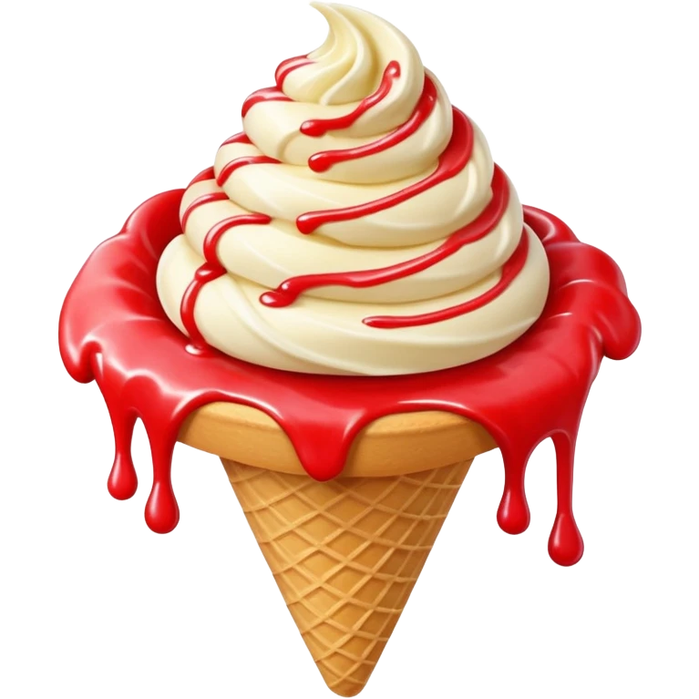 vanilla ice cream cone with strawberry sauces emoji
