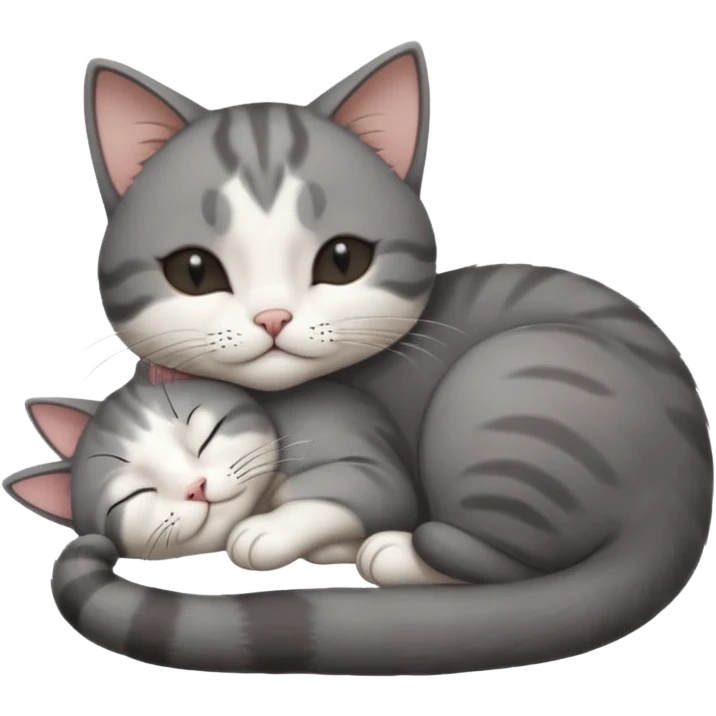 dark grey and white small cat with his eyes closed lying down leaning on its elbow with its paw curled under its head holding it up emoji