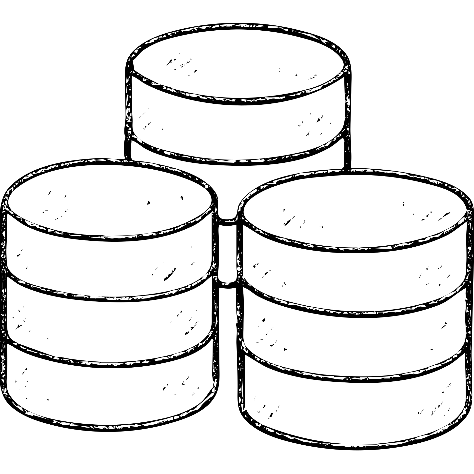 minimalist hand-drawn outlined hoard of database cylinders with worn distressed effect emoji