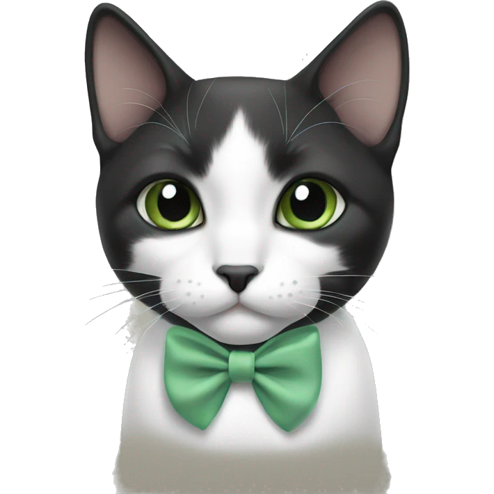 Black and white cat with sage green bow at neck emoji