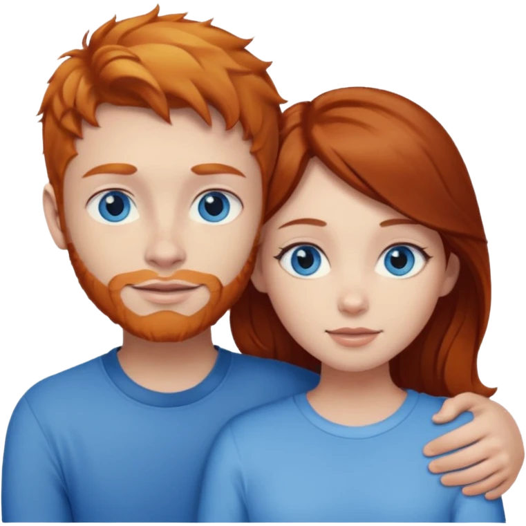 Ginger boy without beard hugging brunette girl. Both have blue eyes.  emoji