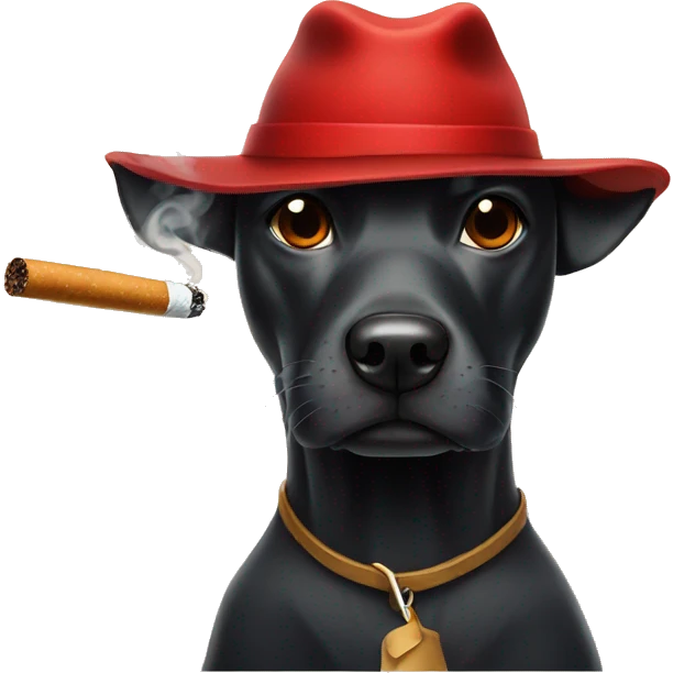 Black dog with red hat smoking a cigarette emoji