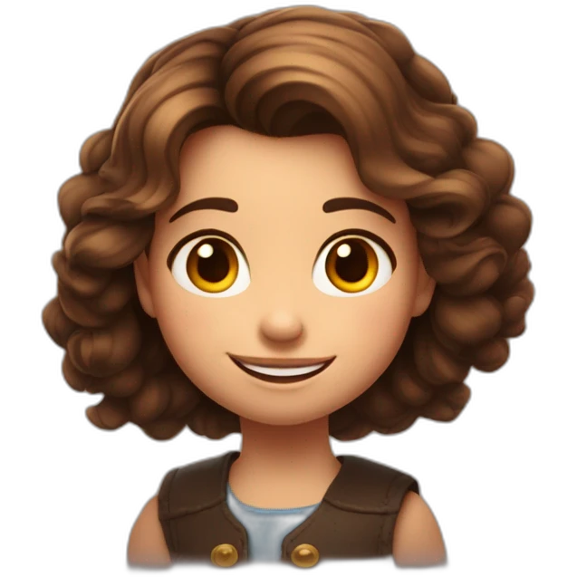 Rostro de niña con el pelo oscuro y con el pelo recogido en una coleta. Sonriente. Estilo pixar. Con el nombre de Olivia en la parte superior con letras disney emoji