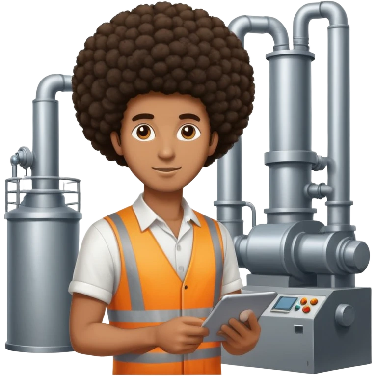 Brown skinned tall guy with Afro working in a factory  emoji