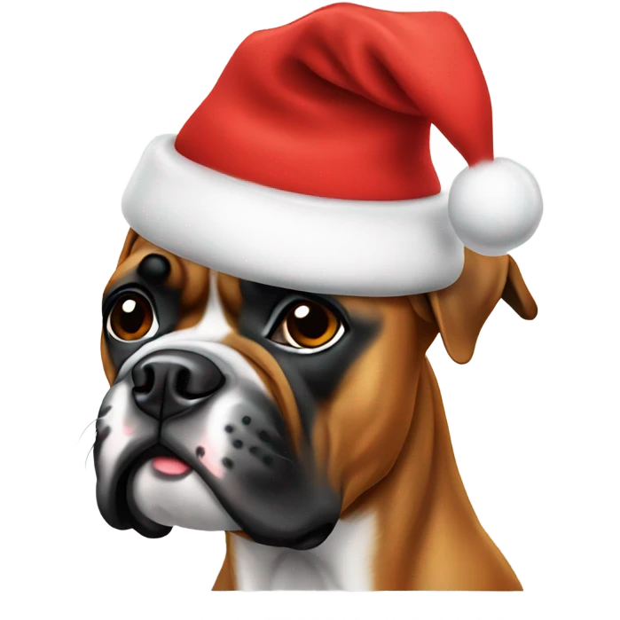 Boxer dog wearing a Christmas hat emoji