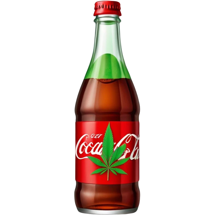 iconic curved Coca-Cola style glass bottle in red with a green cannabis leaf and "red pop" text on the label emoji