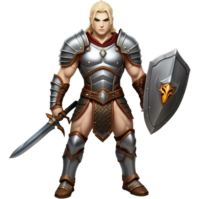 Cinematic Realistic WoW Human Warrior Portrait, captured in a dynamic, battle-ready stance, muscles defined beneath intricately detailed steel armor accented with rich leather. His chiseled visage and determined gaze are rendered with lifelike texture and dynamic natural lighting, high shine, evoking the fierce, relentless spirit of a human warrior in the midst of combat. emoji