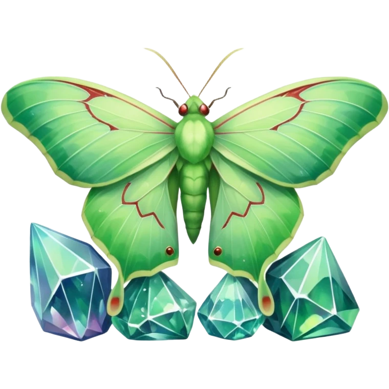 luna moth sitting on crystals emoji