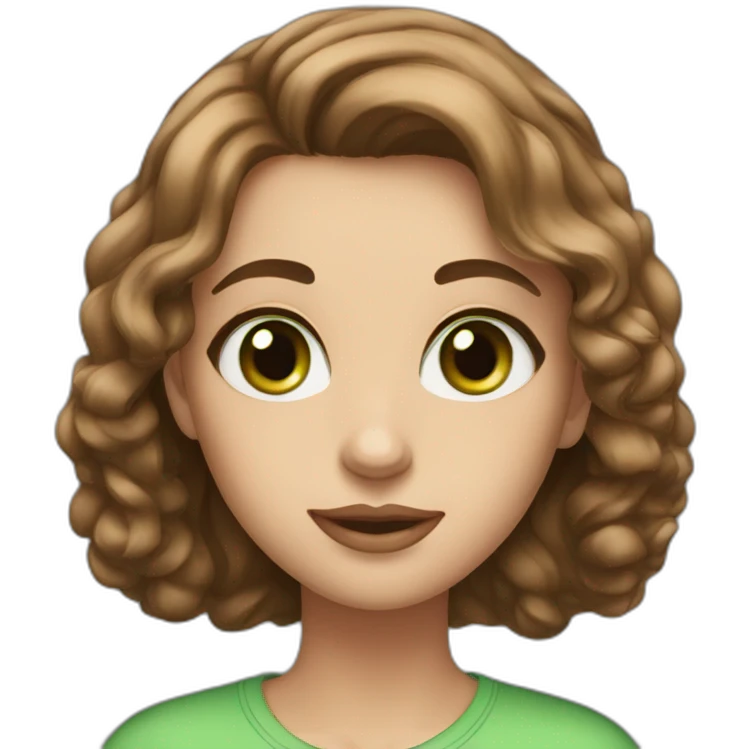 Tall girl with brown hair, big green eyes, full lips emoji