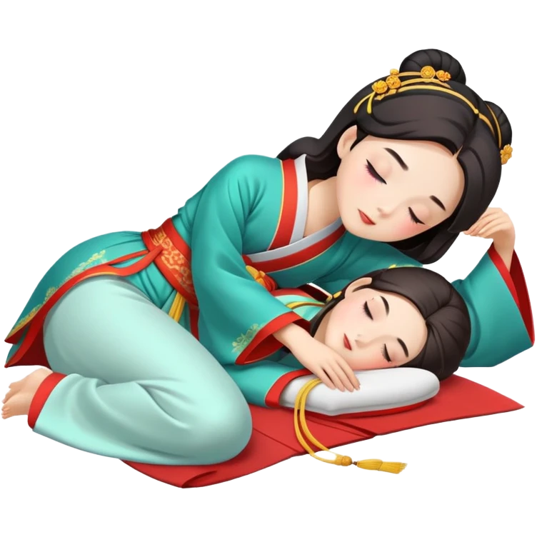 Beautiful girl in Hanfu lying on the ground sleeping emoji
