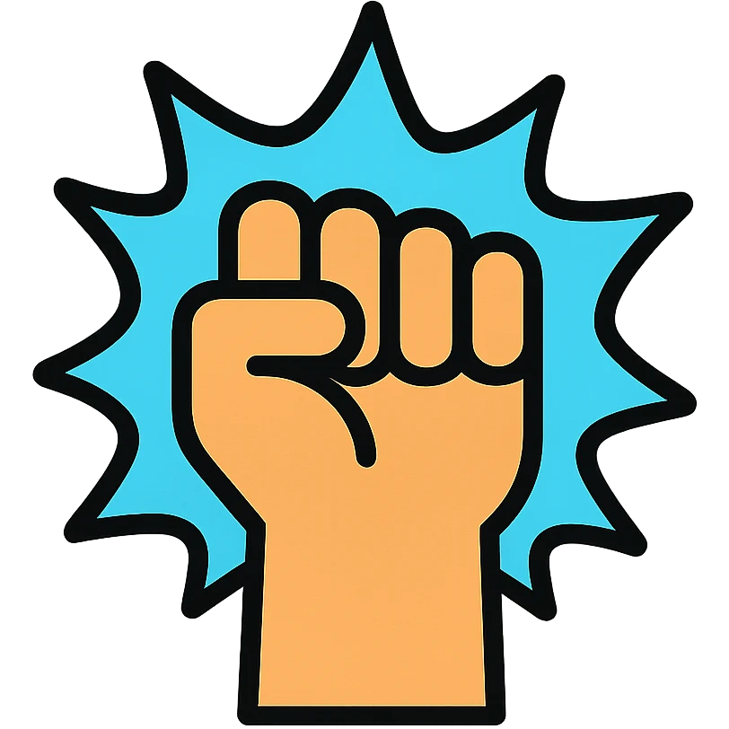 a fist with a blue glowing aura and a black outline, icon style emoji