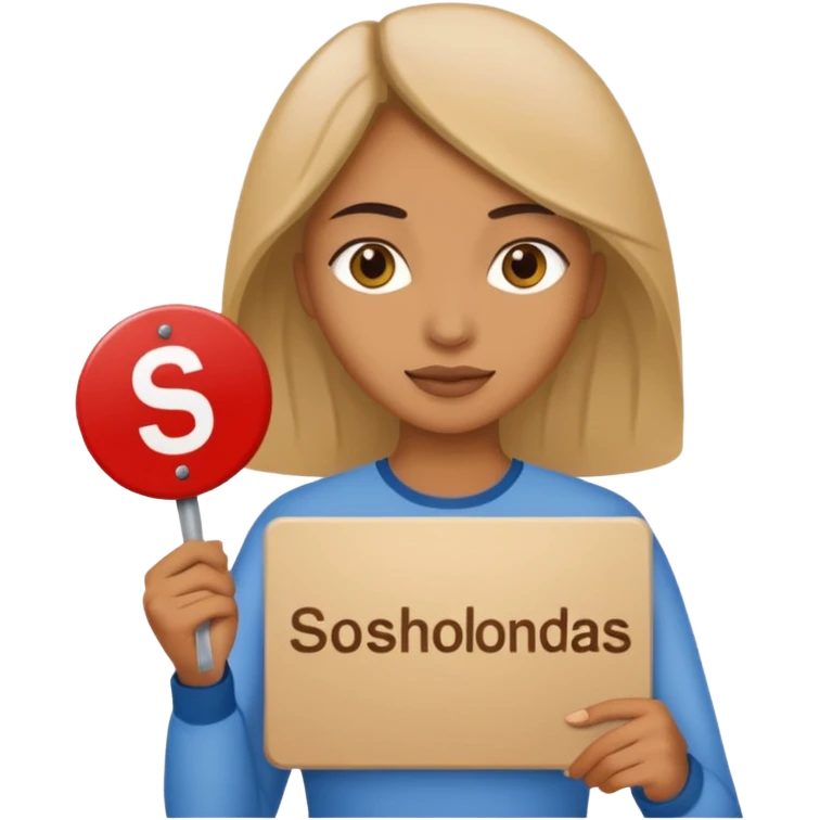 women with a sign with "Sosholondas" on it emoji