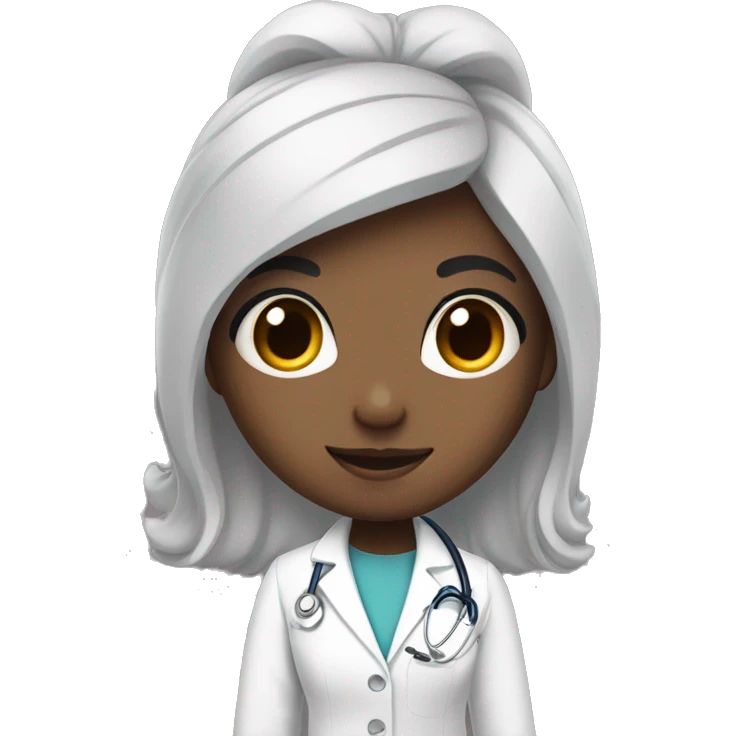 Black hair girl with white hair tie and doctor clothes emoji