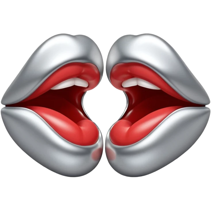 A seductive pair of slightly parted lips emoji made of liquid silver chrome, smooth glossy metallic surface, soft sensual curves, subtle reflections, luxury sexy aesthetic, minimal iOS emoji style, centered composition, clean white background, soft studio lighting, no text emoji