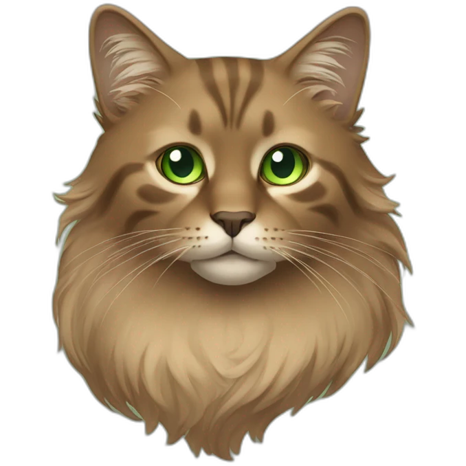 Brown Norvegian cat with long hair and green eyes emoji