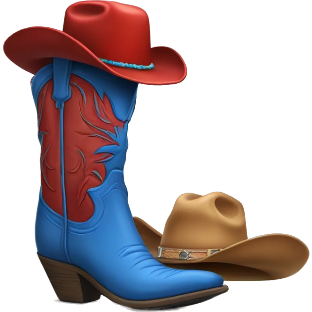 Tall blue and red cowboy boot with cowboy hat on top emoji