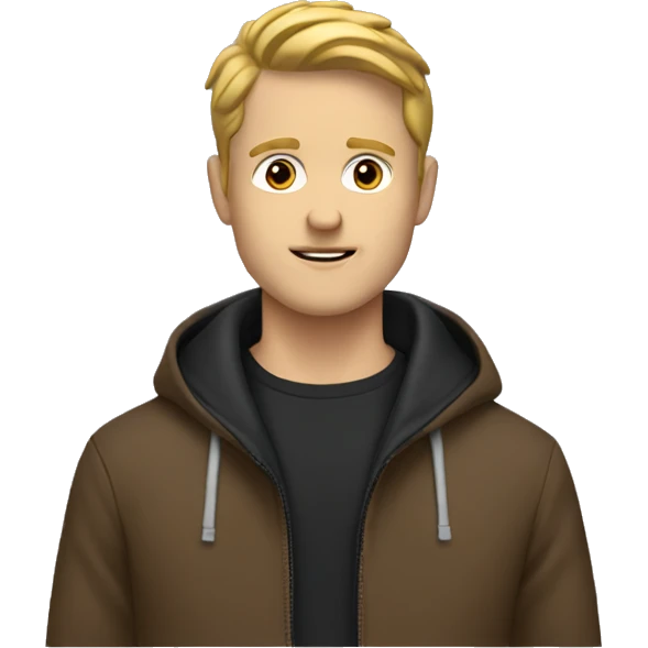 White guy with brown jacket and black hoodie on emoji