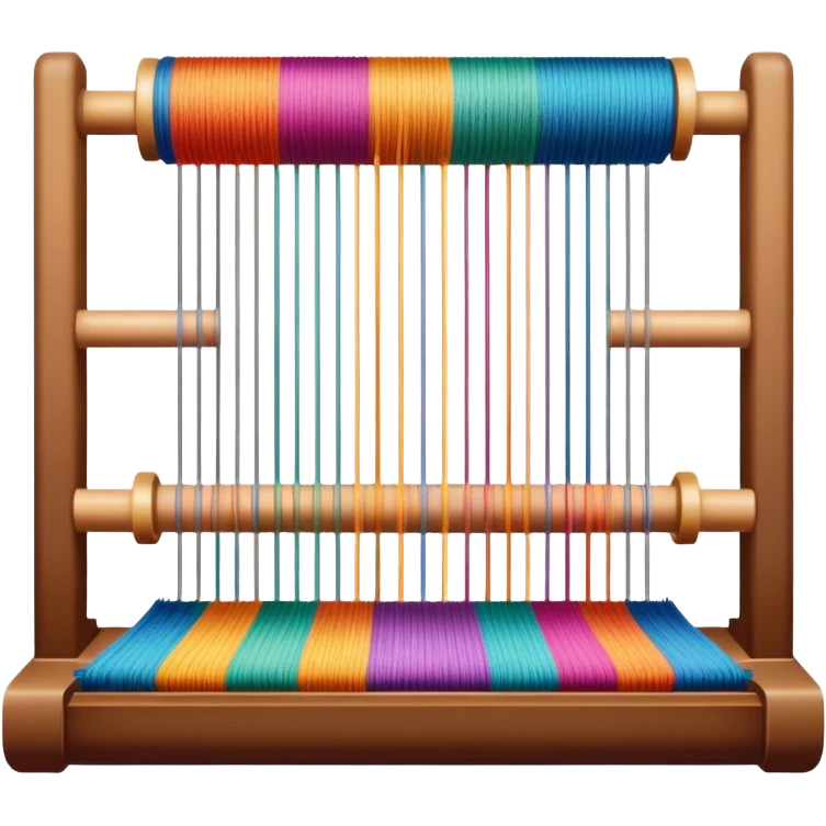 Carpet weaving icon, weaving loom, colorful threads, woven carpet design, intricate patterns, minimalistic style, clean lines, transparent background. emoji