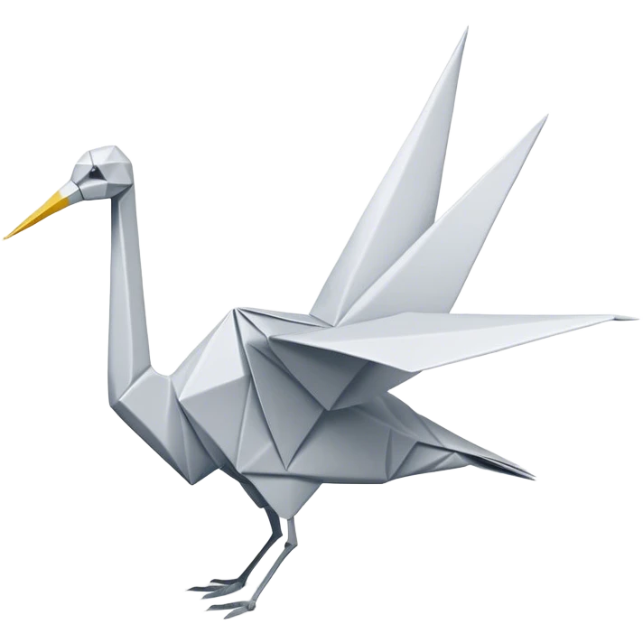 Cinematic Realistic Origami Crane Emoji, featuring a beautifully folded paper crane with crisp, delicate edges and intricate creases. The elegant structure casts soft shadows under warm, natural lighting, with a subtle texture of fine paper enhancing its serene and symbolic presence. emoji