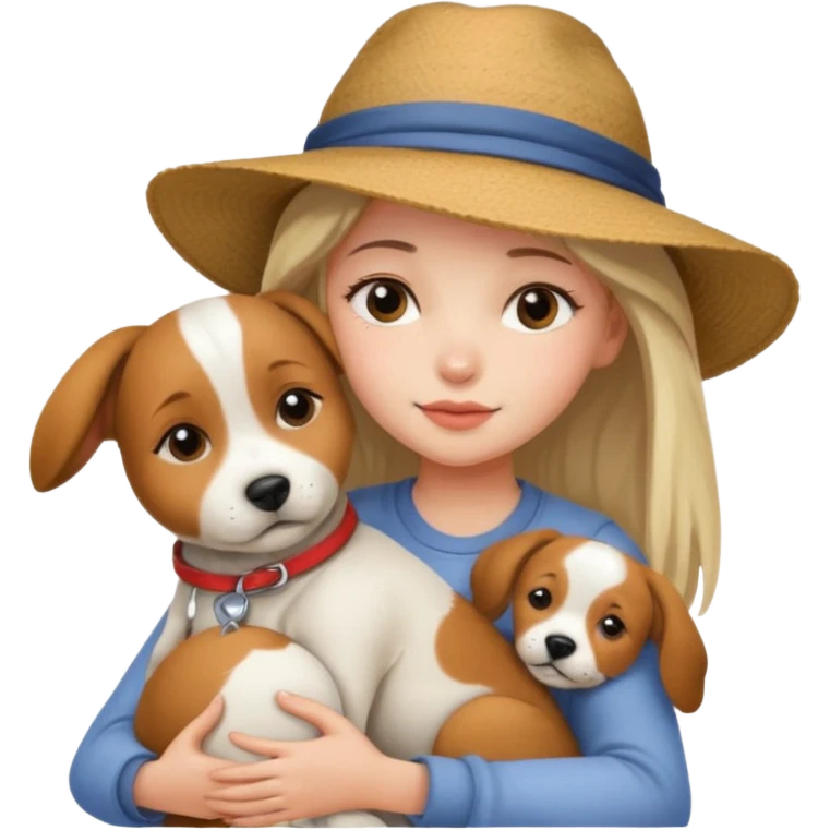 ragazza con cappello appoggia la testa su un cane in braccio  emoji