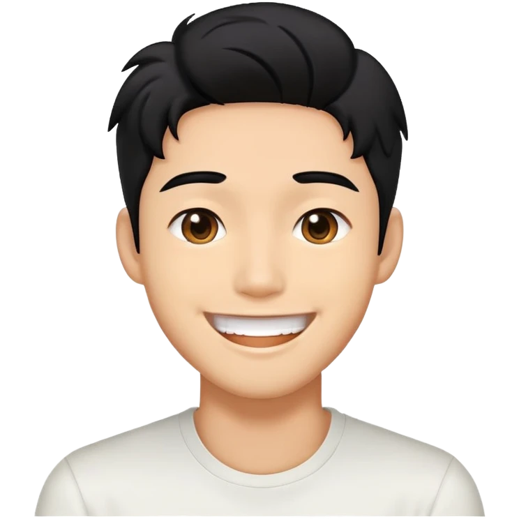 K-pop male idol face with black hair and a big smile emoji