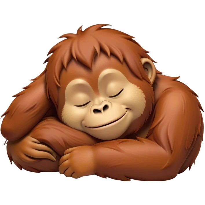 Meme-Worthy cute Sleeping Orangutan Portrait Emoji, Head resting peacefully with a contented smile, showcasing luxuriously soft fur and eyes gently closed in serene slumber, Simplified yet comically adorable features, highly detailed, glowing with a soft, drowsy jungle light, high shine, relaxed and utterly lovable, stylized with an air of playful laziness, bright and heartwarming, soft glowing outline, capturing the essence of a sleeping orangutan that feels destined to become the next viral icon of adorable rest! emoji