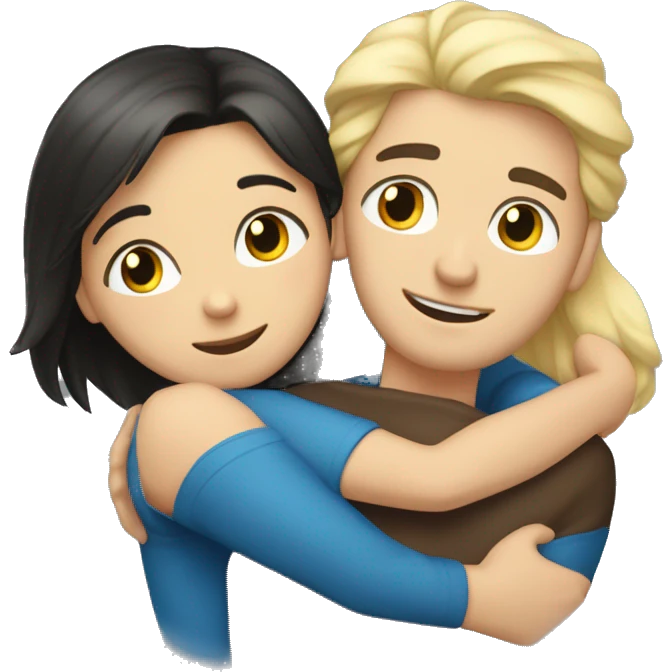 A dark-haired brown-eyed guy hugs a blonde girl with blue eyes emoji