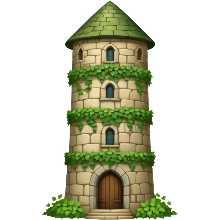 A medieval tall round tower covered in ivy vines. emoji