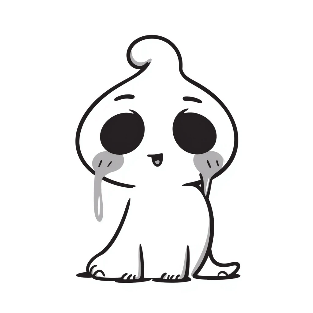A hand-drawn soul or spirit crying tears, emotional essence emoji