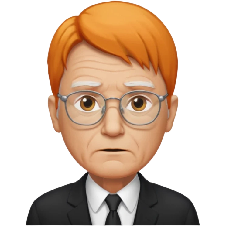 old man, orange straight hair, no mustache, wearing glasses, long face, wearing a black suit emoji